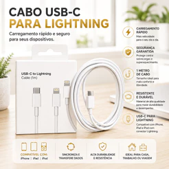 {Premium} Cabo Carregador Turbo 20W USB - C Lightning P/ IPhone 8 11 12 13 14 Carregamento Rápido