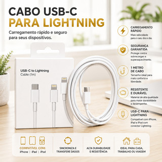 {Premium} Cabo Carregador Turbo 20W USB - C Lightning P/ IPhone 8 11 12 13 14 Carregamento Rápido