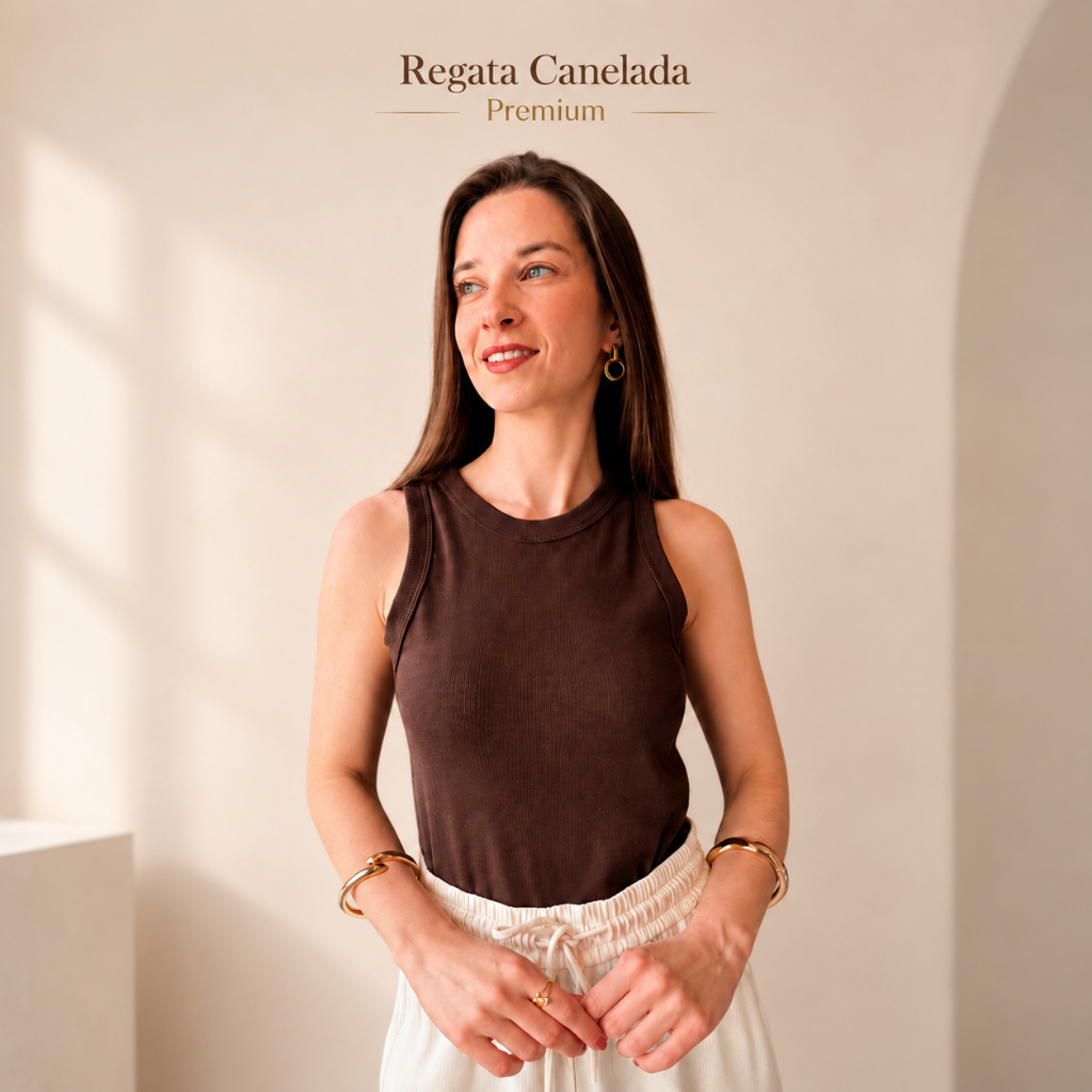 Regata Feminina Ribana Canelada Algodão Elastano Premium Blusinha Básica Lisa Casual Blogueira