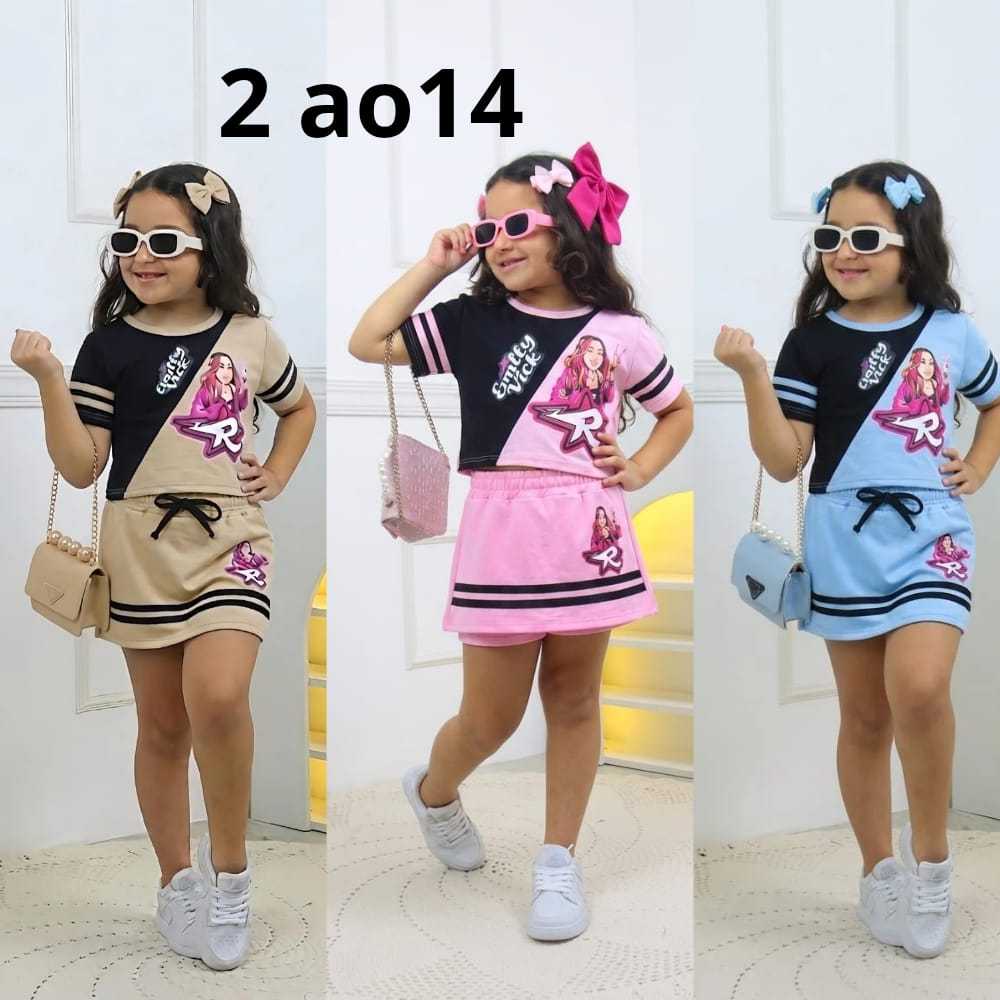 CONJUNTO infantil juvenil menina  verano estampa  EMILY VICK os rosas blusa e short saia  2 a 14