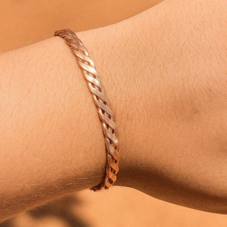 Pulseira de Cobre Puro Trançado 3 Fios Bracelete Aberto Ajustável Unissex Masculina e Feminina