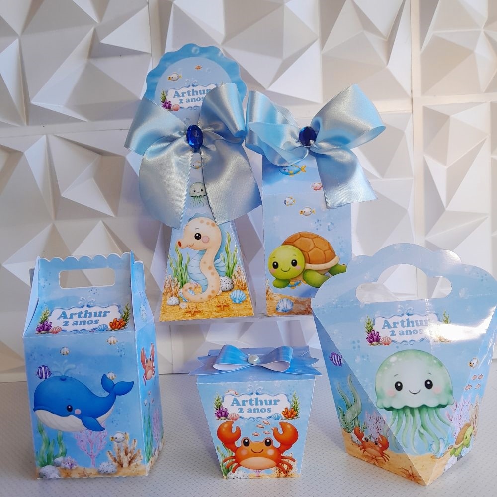 Kit caixa Fundo do Mar personalizada/ lembrancinha de festa aniversario