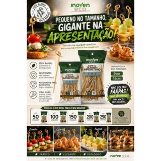 Kit de até 250 Espetos de Aperitivo em Bambu – Tamanhos 9 cm e 15 cm