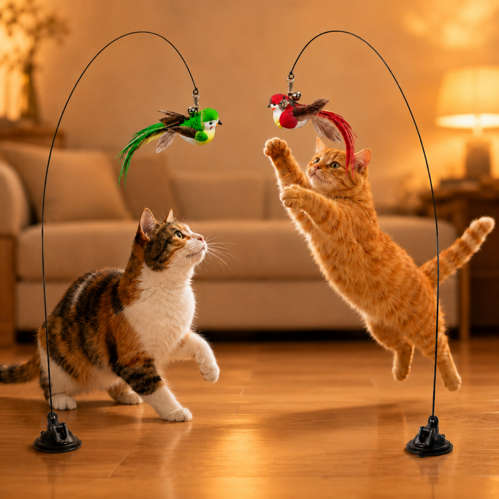 Brinquedos para Gatos Interativos Varinha Passarinho com Ventosa Resistente Pet