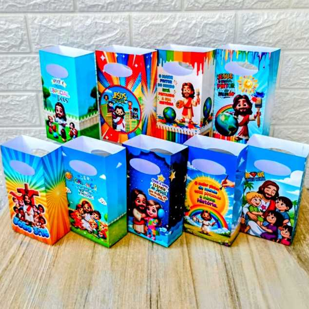 Sacolinha TAMANHO P Surpresa Personalizada TEMA DA FESTA Lembrancinha DIA DAS CRIANÇAS COM JESUS PEGUE E MONTE