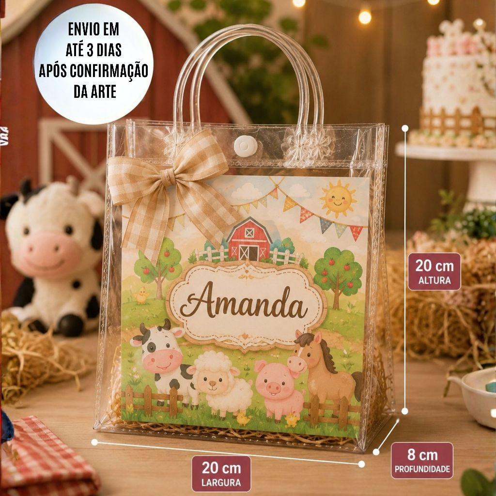 Sacola Personalizada Transparente PVC 20x20x8 - Já vai pronta - Lembrancinha Festa Infantil - FAZEMOS QUALQUER TEMA