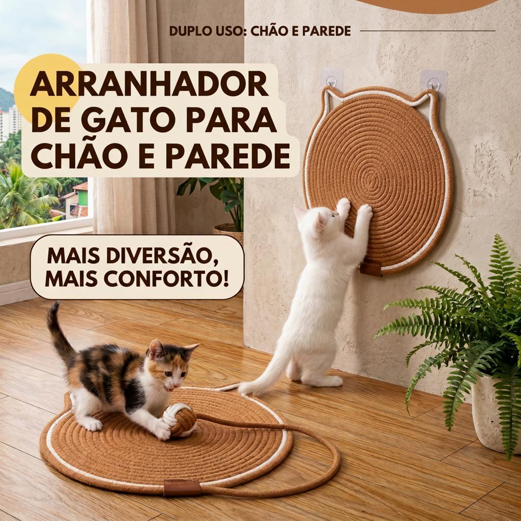 Arranhador para Gatos Tapete Cama 50cm Corda de Algodao com Bolinha Interativa Protetor de Sofa Moveis Marrom