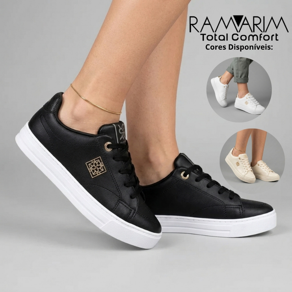 Tênis Feminino Ramarim Casual com Cadarço Detalhe Dourado Confortável