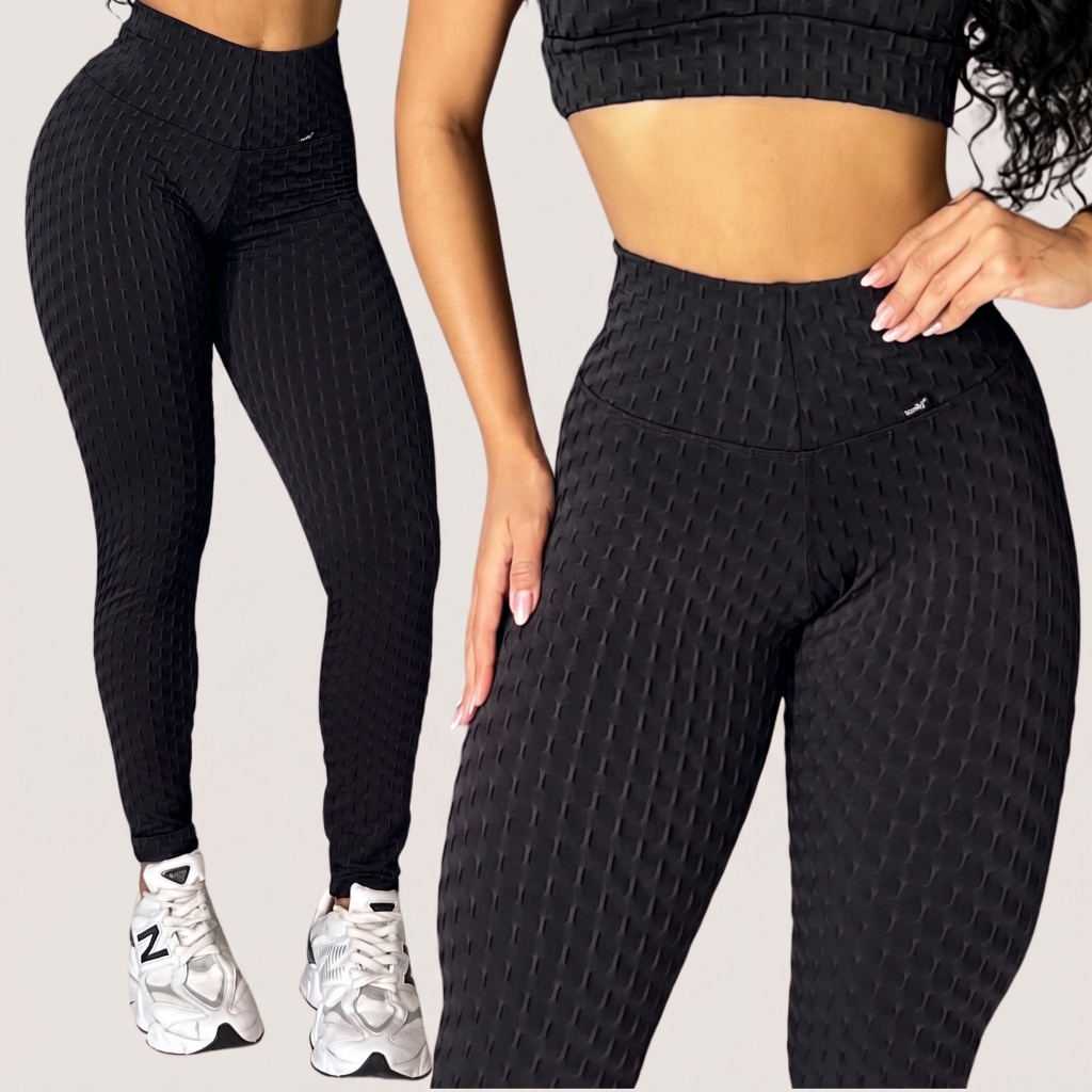 Calça Legging de Academia Feminina Jaquard  Bolha Zero Transparência Fitness