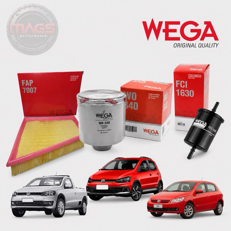 Kit 3 Filtros Gol / Fox / Saveiro / Voyage / 1.6 8v Óleo + Ar + Combustível ORIGINAL WEGA