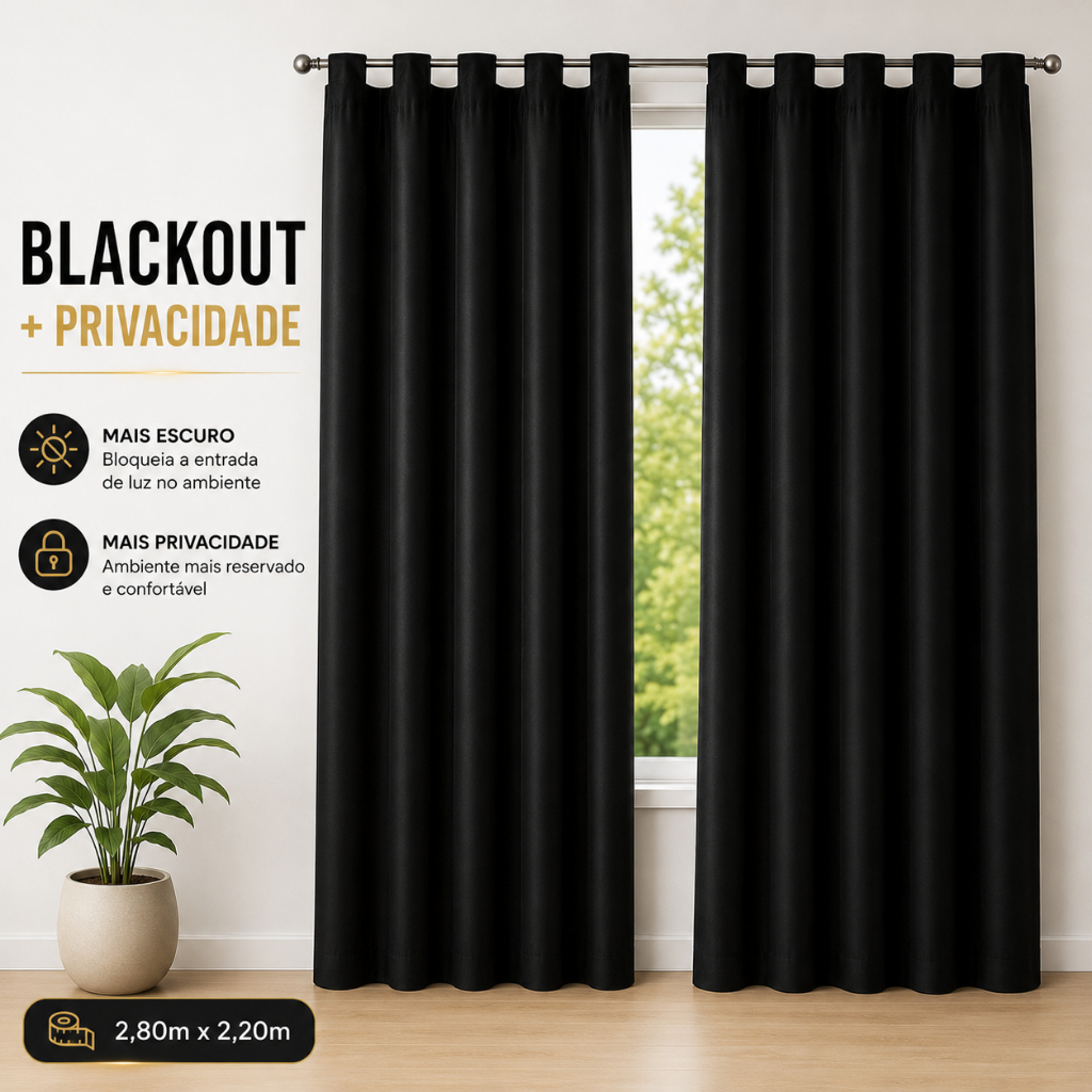 Cortina Blackout PVC 100% Corta Luz 2,80x2,20m Proteção Solar para Quarto e Sala Escurecimento Total