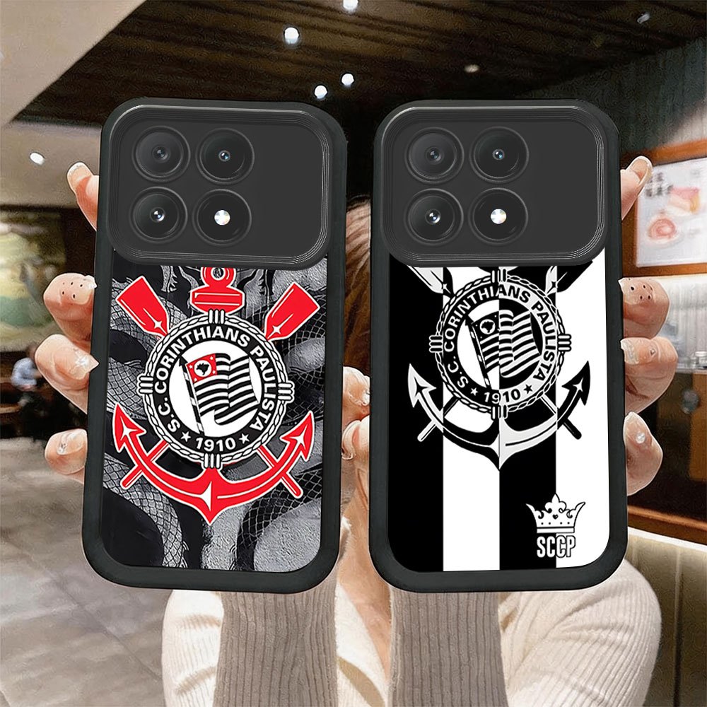 Capinha capa de silicone macia preta anti‑queda estampa Corinthians para Poco X6 Pro DL346