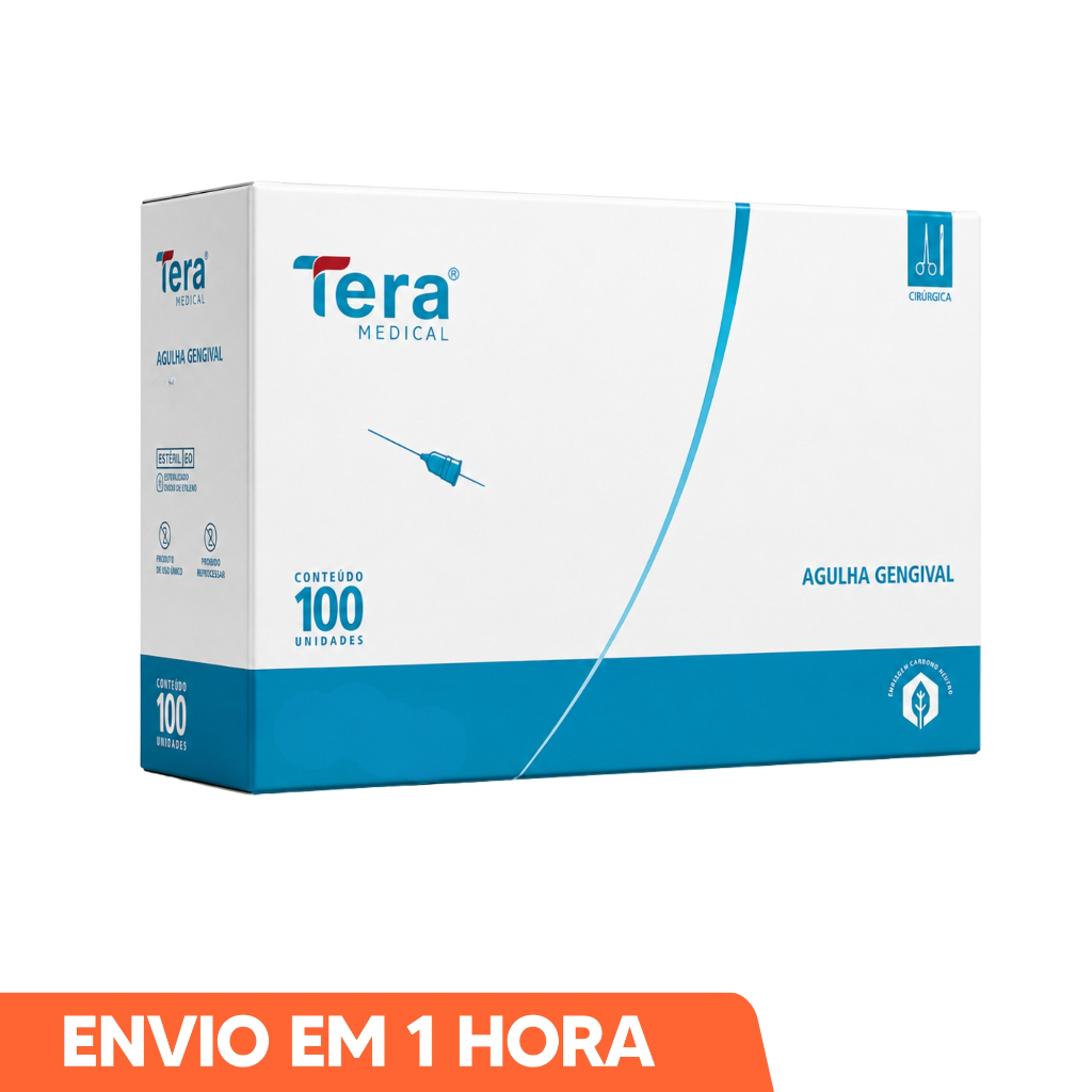 Agulha Gengival 27G 38x0,38mm Longa 100un Tera Medical