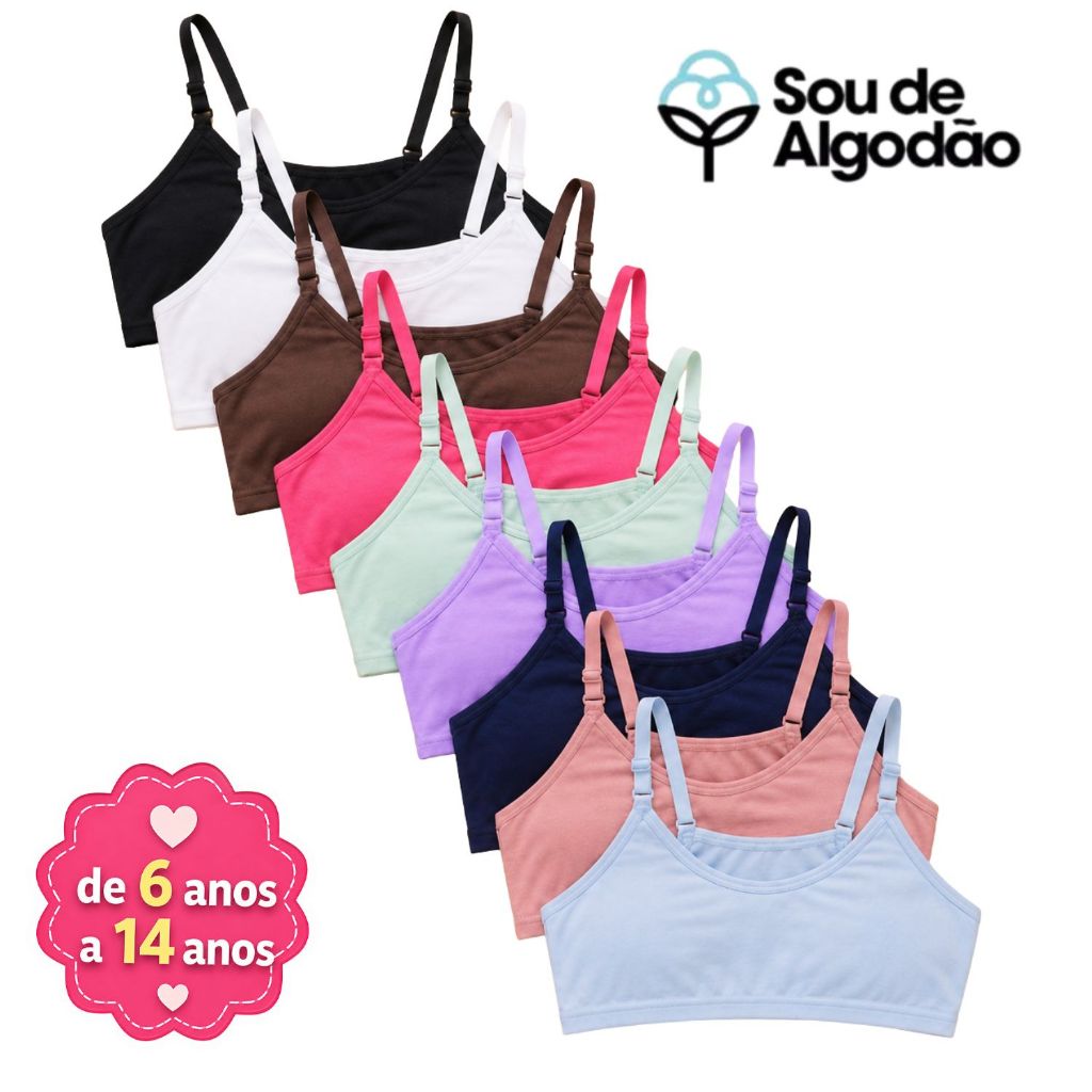 Kit Sutiã Algodão Juvenil Infantil Nadador Cotton Menina Moça Adolescente