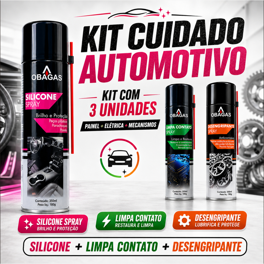 Kit Automotivo 3 Sprays | Silicone + Limpa Contato + Desengripante
