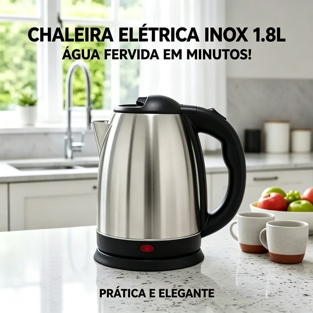Chaleira Elétrica Aço Inox 2L Desligamento Automático Proteção Contra Secagem Base Giratória 360° para Cozinha Doméstica