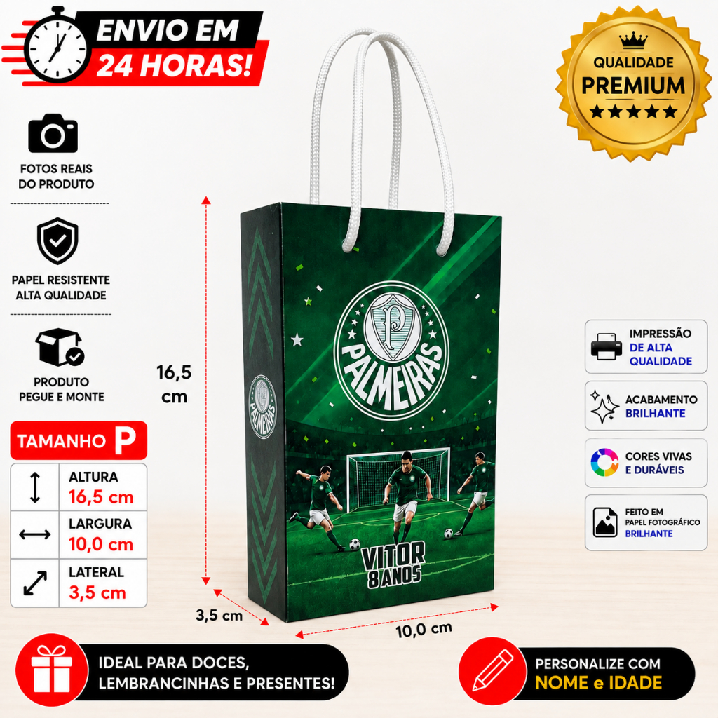 Kit Sacolinhas PALMEIRAS FUTEBOL para Lembrancinhas Personalizadas Festa Infantil aniversario