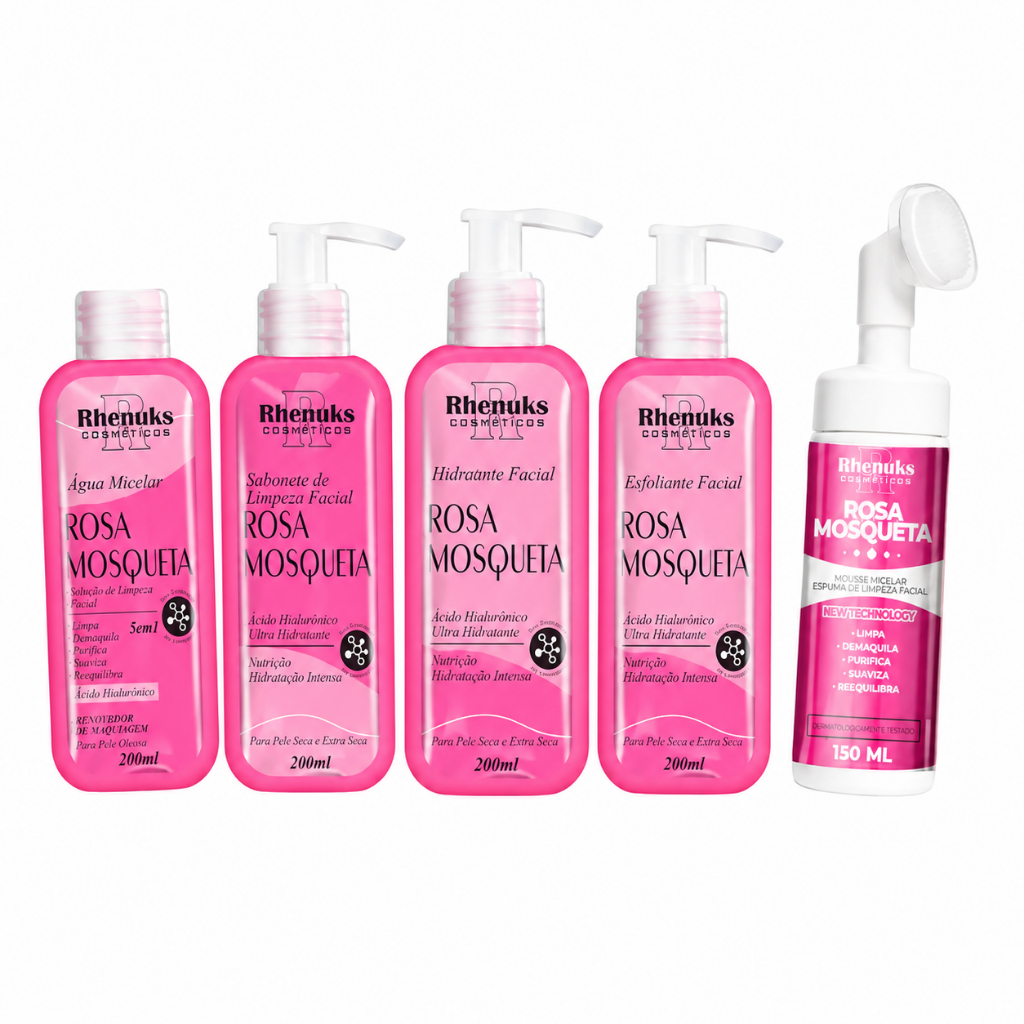 Kit Limpeza de Pele Rosa Mosqueta Skin Care Completo 5 Itens