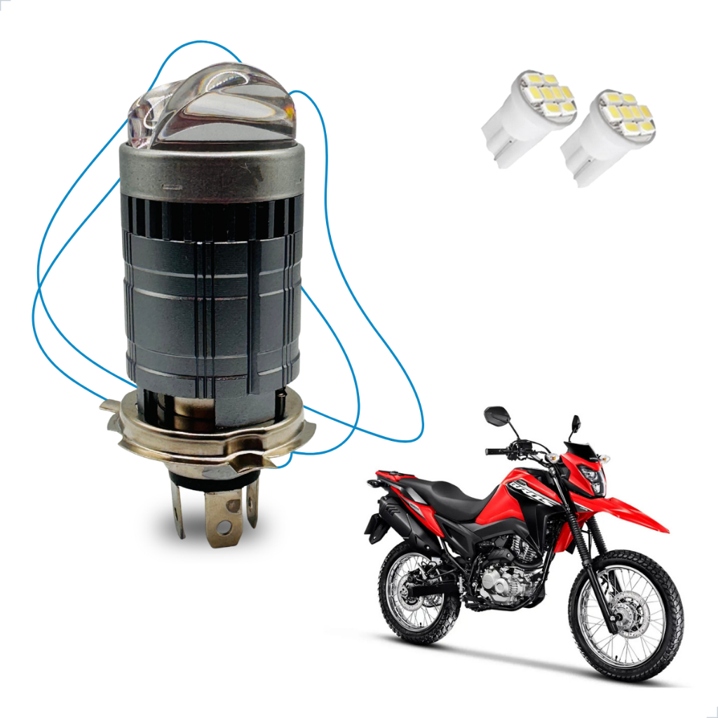 Lâmpada LED H4 Farol Alto e Baixo Stallion Moto NXR Bros 30W Super Branca 9-80V