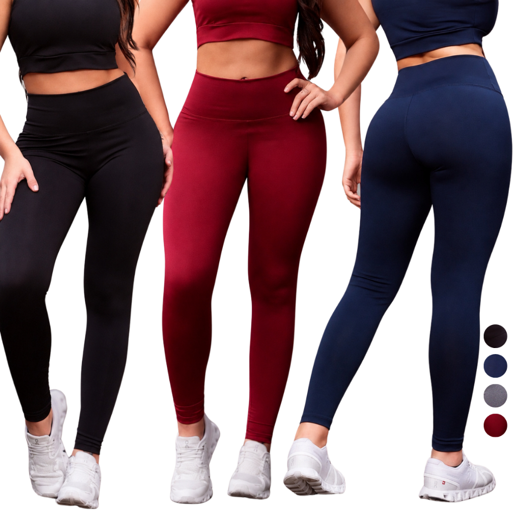 Kit 3 Legging Feminina Academia Fitness Cintura Alta Modeladora Suplex