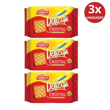 Kit 3 Pacotes Biscoito Doce Cristal Vitarella Delicitá 414g