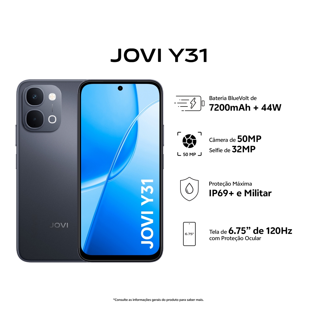 JOVI Y31 512GB 16GB RAM (8+8GB RAM expansível) Câmera 50mp Bateria 7200mah