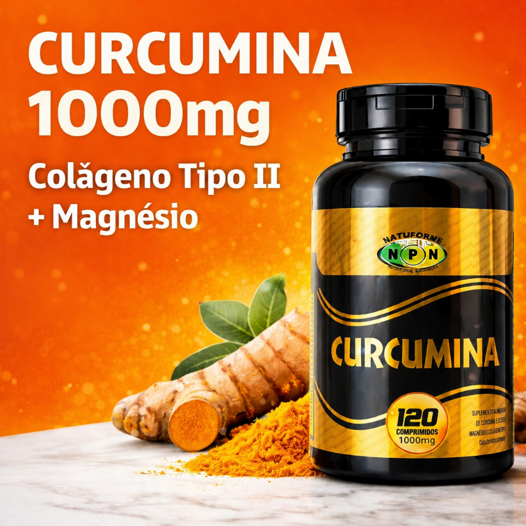 Curcumina 1000mg 120 Comprimidos | Suplemento Alimentar com Magnésio e Colágeno Tipo II em Suplemento
