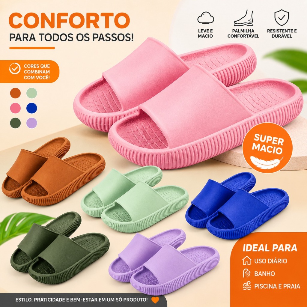 Chinelo Nuvem Infantil Slide Menino Menina Adulto Macio Antiderrapante Confortável Ortopédico Levíssimo