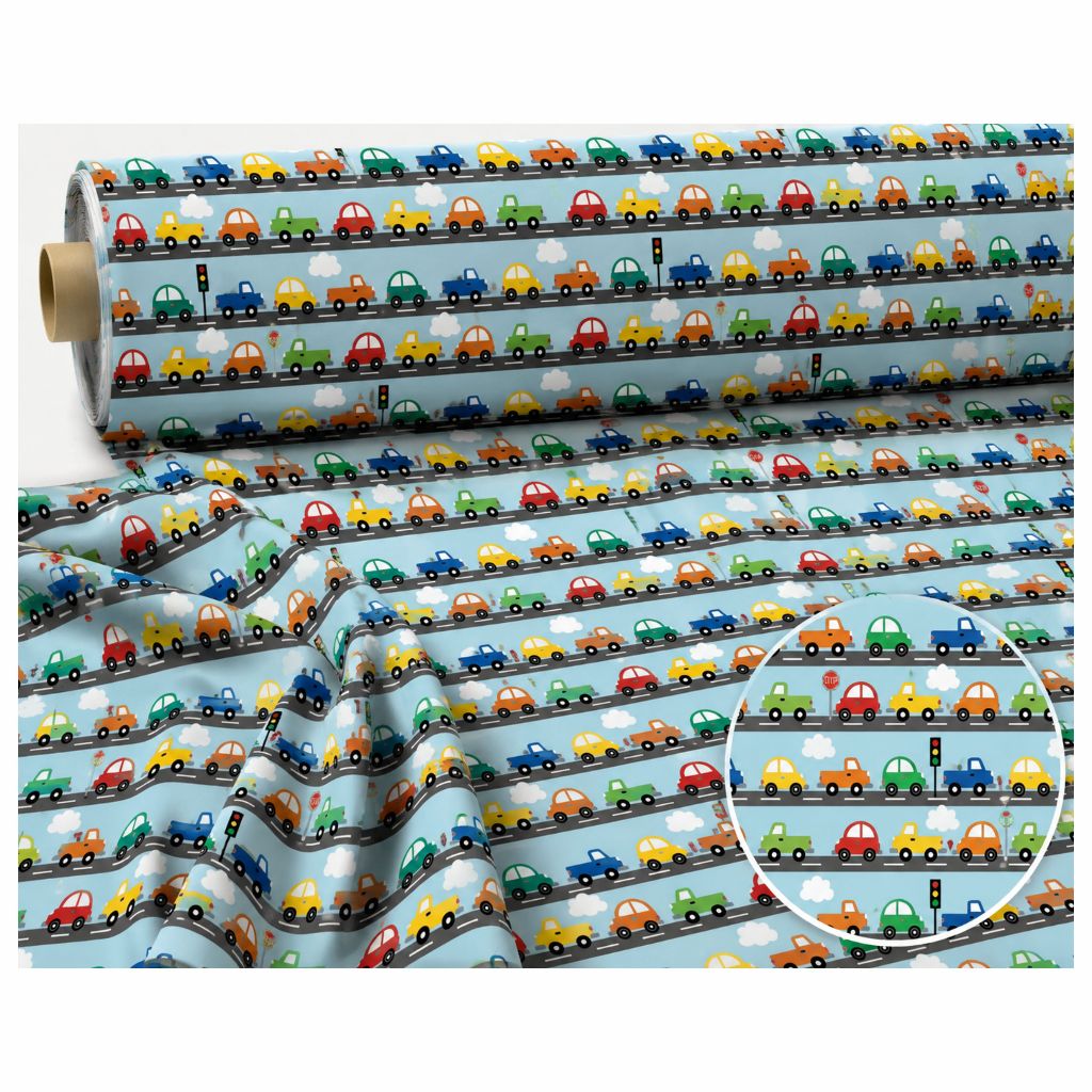 Tecido Oxford Infantil Estampado Carrinhos Coloridos Pista - 3x1,40m Decoração Quarto Menino Promocional