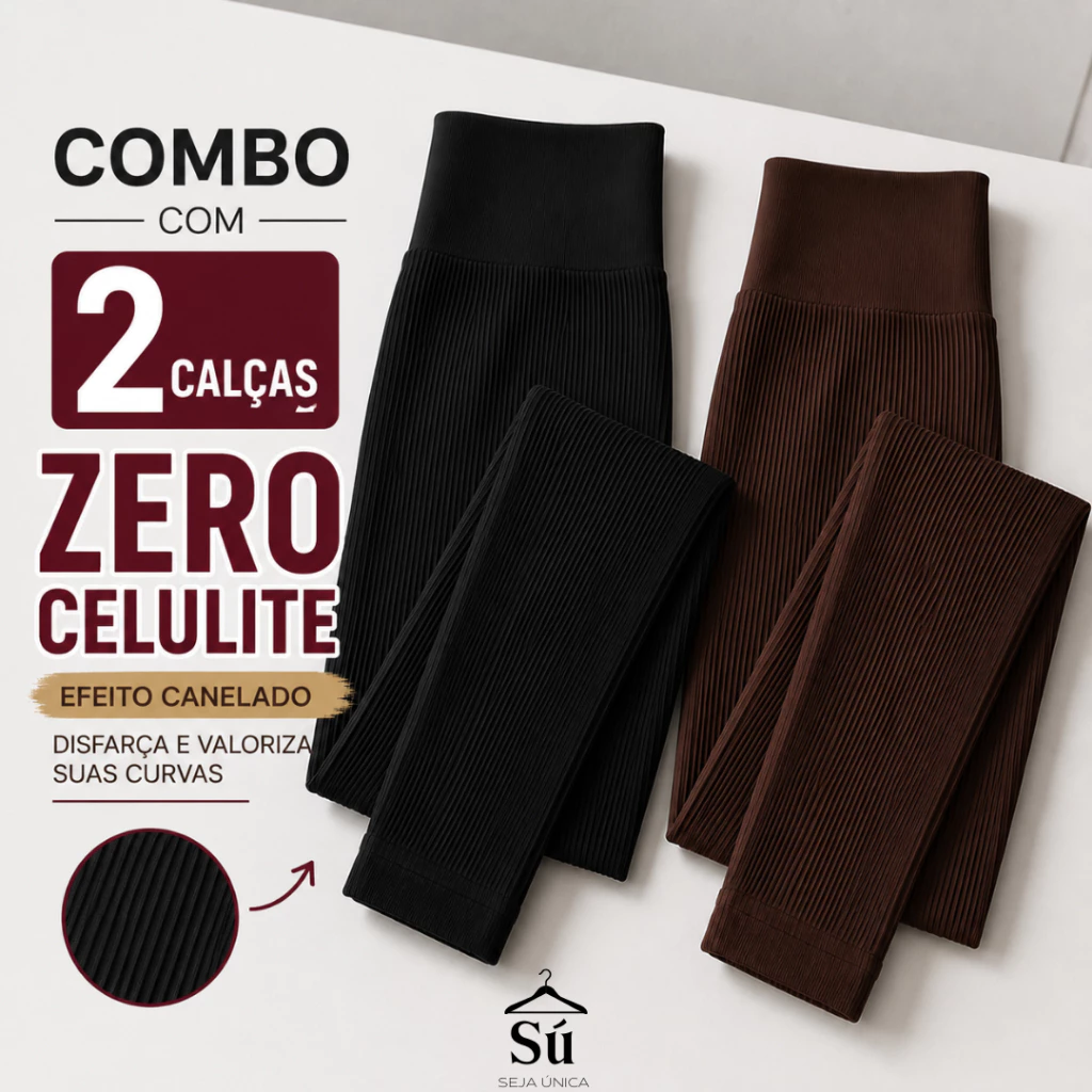 COMBO 2 CALÇAS Legging Canelada Premium Grossa Não Transparente Cós Super Alto Modeladora Sem Costura Empina Bumbum — imagem 1
