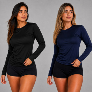 Kit 2 Camiseta Feminina Manga Longa Comprida Proteção Solar UV Segunda Pele