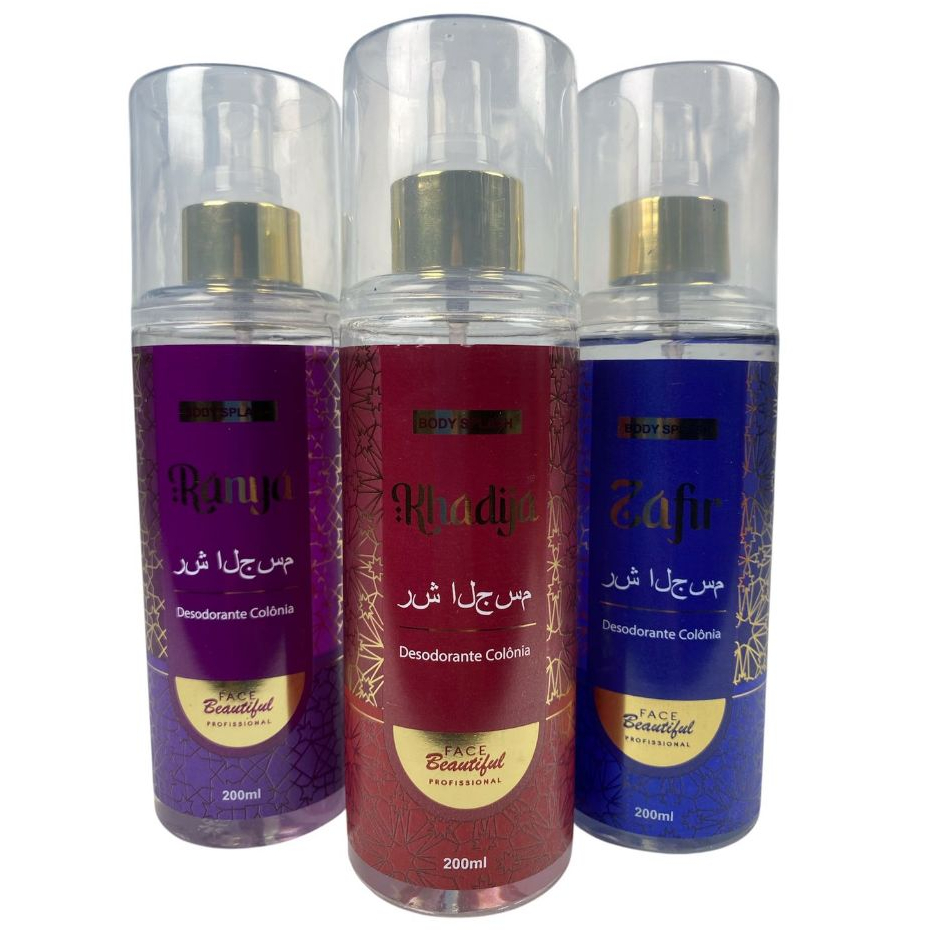 Imagem Kit Body Splashes Khadija Zafu e Ranya 3 Unid de 200mL da Face Beautiful Fragrância Feminina
