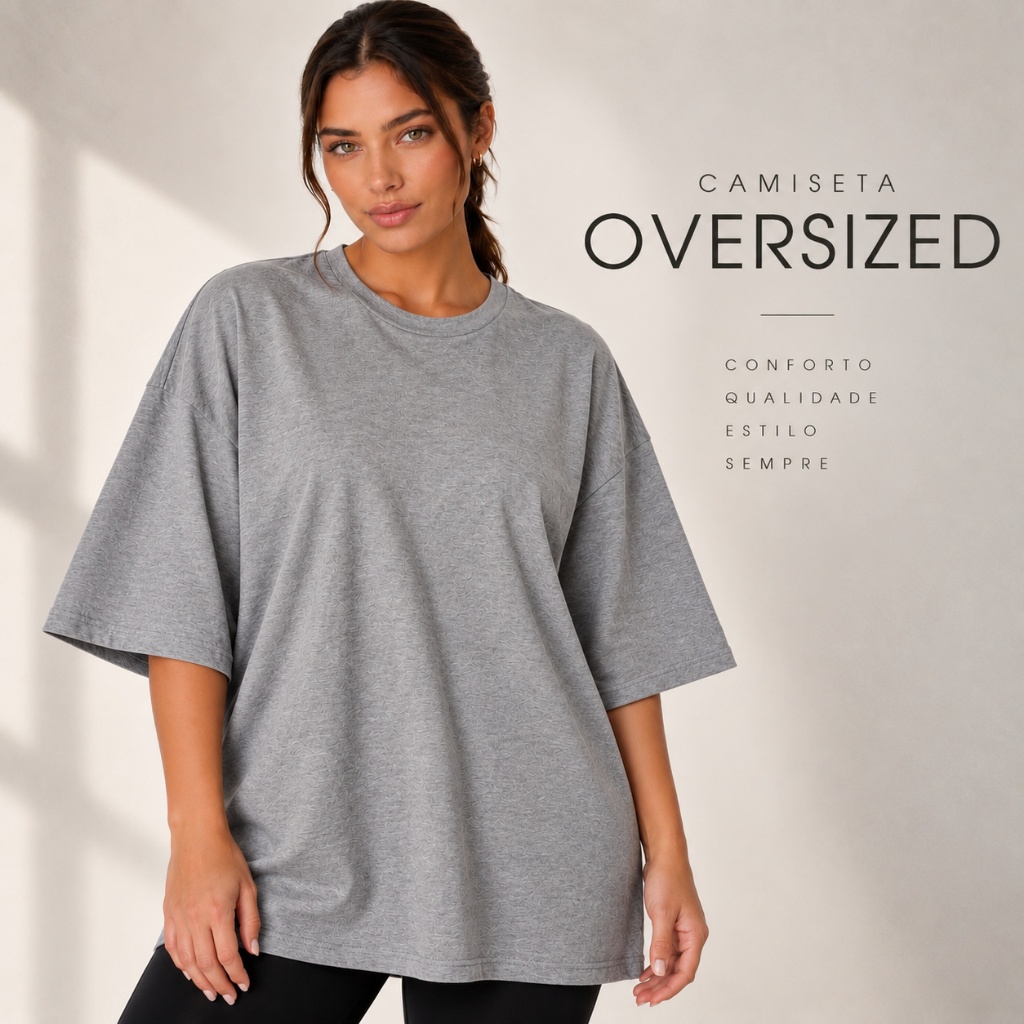 Camiseta Oversized Feminina Streetwear 100% Algodão Malha Penteada Básica Lisa Manga Curta Gola Redonda Confortável