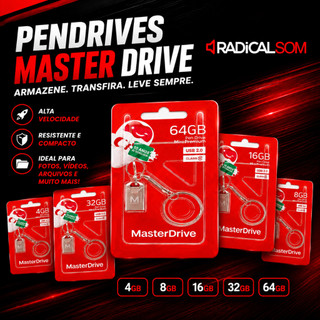 Pendrive Mini USB 2.0 MasterDrive Premium CLASS 10 4G 8G 16G 32G Prata Som Automotivo