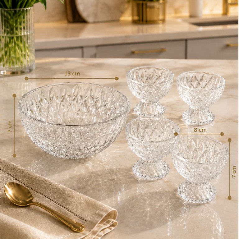 Conjunto Sobremesa de Cristal LYOR Diamond 5 Peças/ Bowl Grande / 4 Taças/ Elegante — imagem 2 de 2