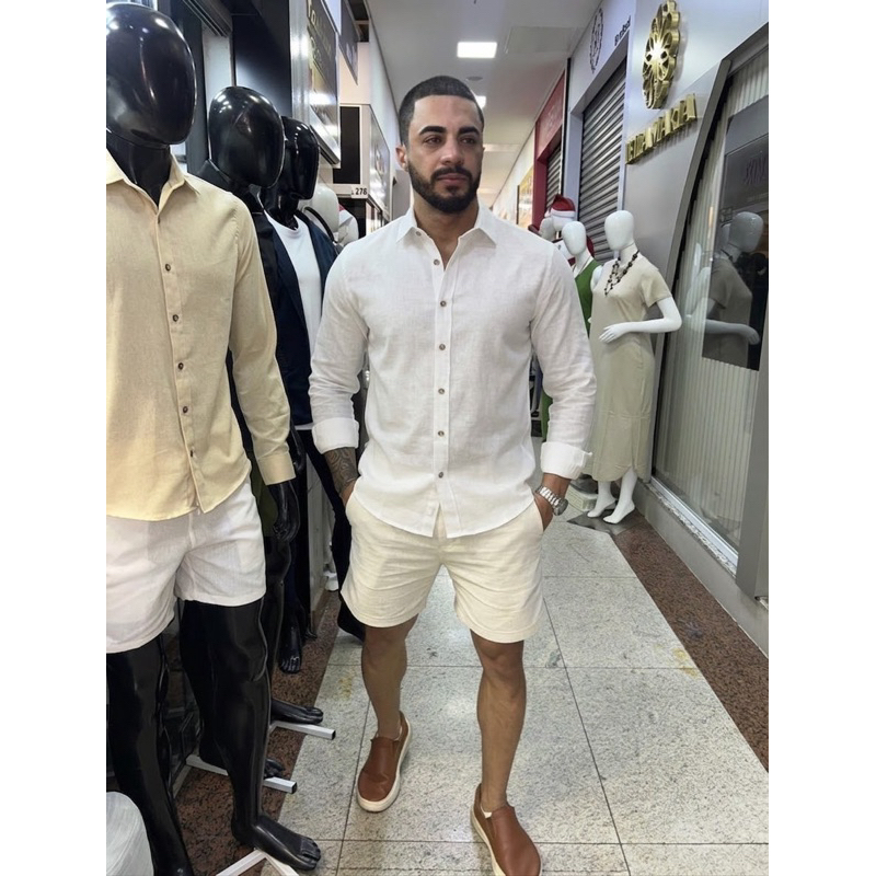 Camisa Longa Linho Cru Slim