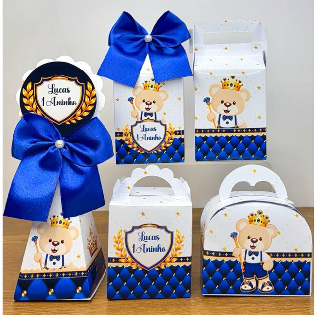 Kit Ursinho Príncipe Festa Personalizado Infantil | Caixinhas Lembrancinhas | Decoração de Festa