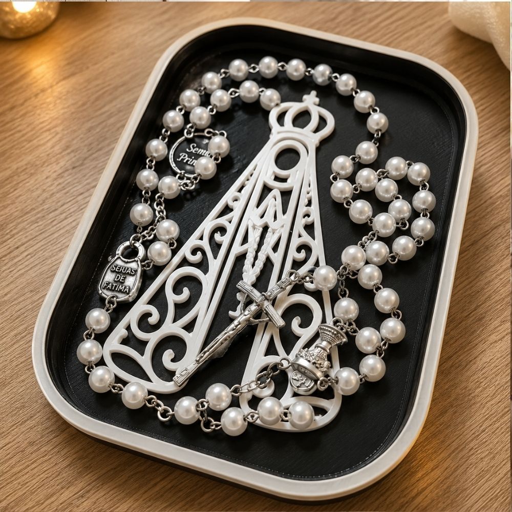 Porta Terço Nossa Senhora Aparecida Bandeja Decorativa Religiosa Organizador Cantinho da Oração