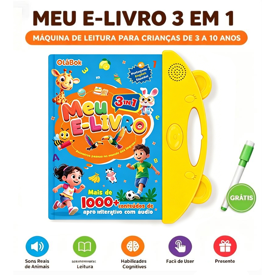 Livro Educativo Infantil Interativo Trilíngue com Áudio | Português Inglês Espanhol | Picture Book, Kids Toy — imagem 2 de 2