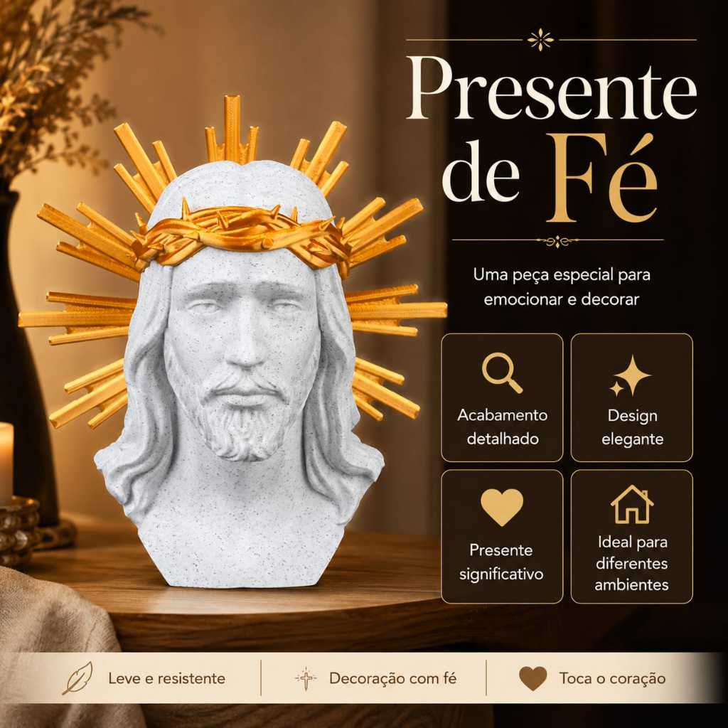 Escultura Jesus Cristo Religiosa 19x19cm para Parede Mesa Altar Imagem Sacra Cristã Decoração Católica Presente de Fé 3D