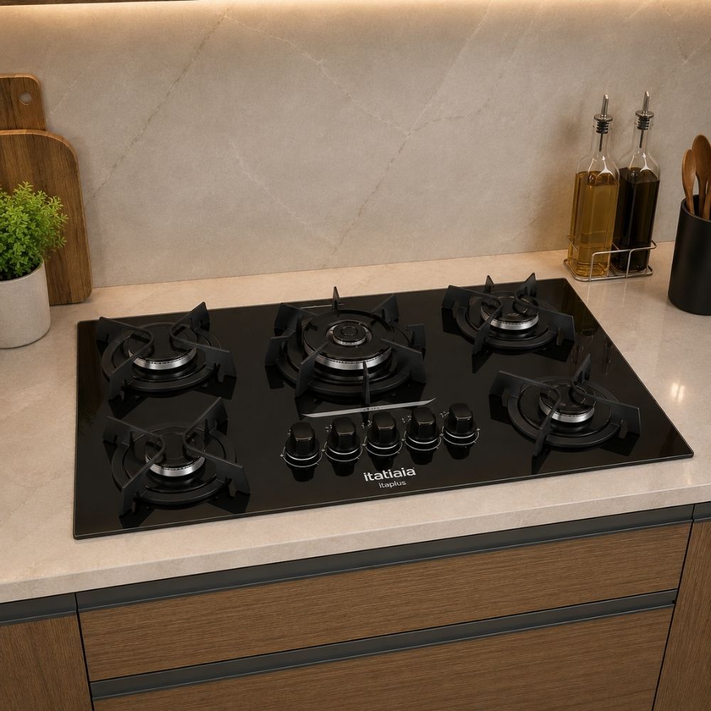 Cooktop Itatiaia 5 Bocas ItaPlus Tripla Chama Mesa Vidro Bivolt para Cozinha