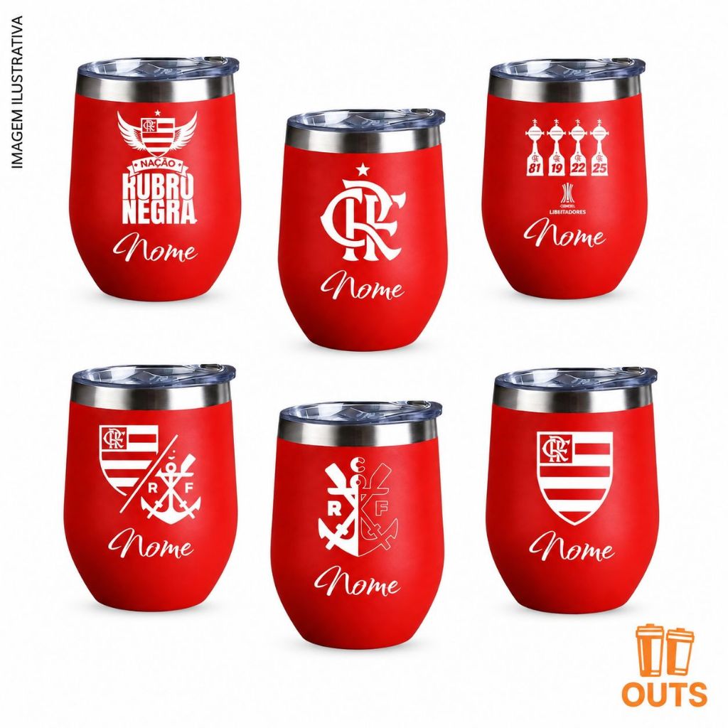 Copo Térmico Cuia 360ml Personalizado Flamenguista e Nome Tampa de Acrilico Gravado a Laser