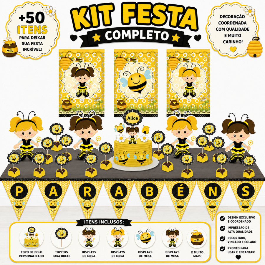 KIT FESTA ABELHINHA ABELHA PERSONALIZADO SÓ UM BOLINHO | MÊSVERSÁRIO ANIVERSÁRIO|LEMBRANCINHA|BOLO