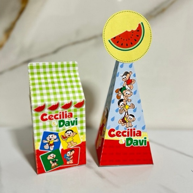 Kit PEGUE E MONTE Milk e Pirâmide turma da Mônica caixinhas personalizadas | lembrancinhas aniversário infantil