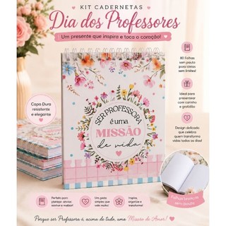 kit 10 Cadernetas A6 com nome personalizado Capa dura 80 páginas sem pauta Caderneta dia do professor com lápis pompom