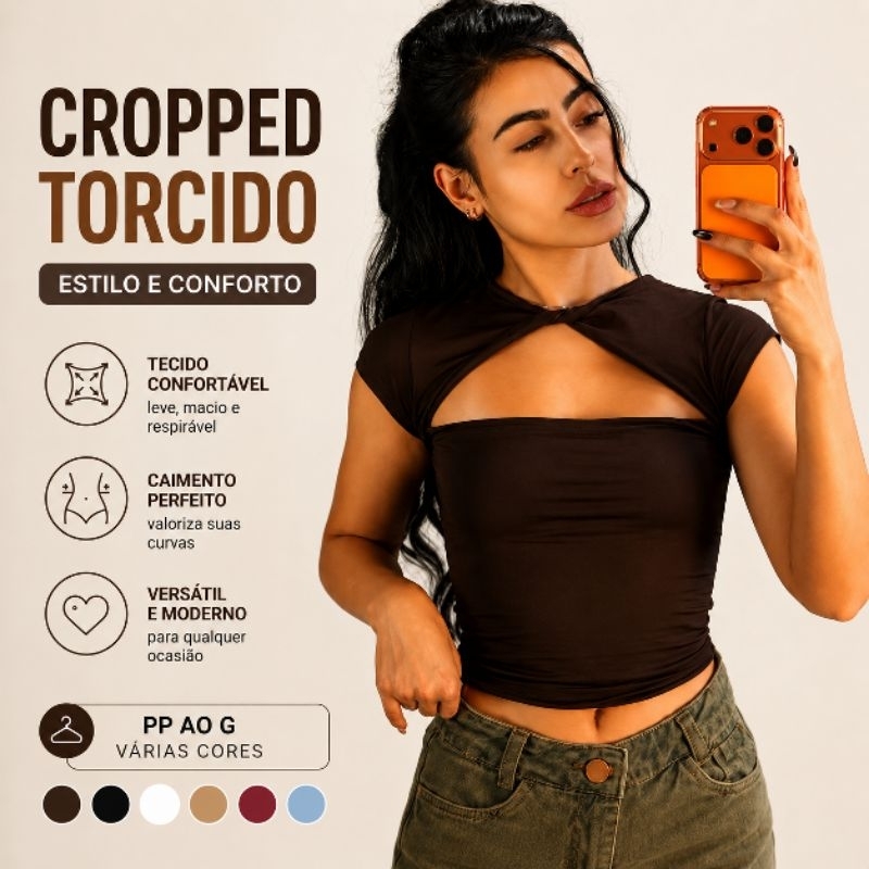 Blusa Cropped Feminina Trançada na Frente em Suplex
