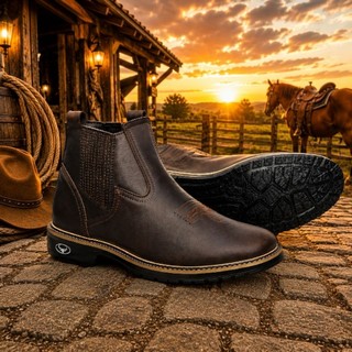 Botina Texana Masculina Bota Chelsea Country Confortável Em Couro Eco