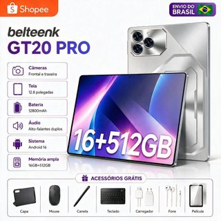 belteenk Tablet GT20 Pro -12.8 inch 16GB+512GB Android 15 12800mAh Ideal para Estudos e Jogos Combo com Teclado e Mouse