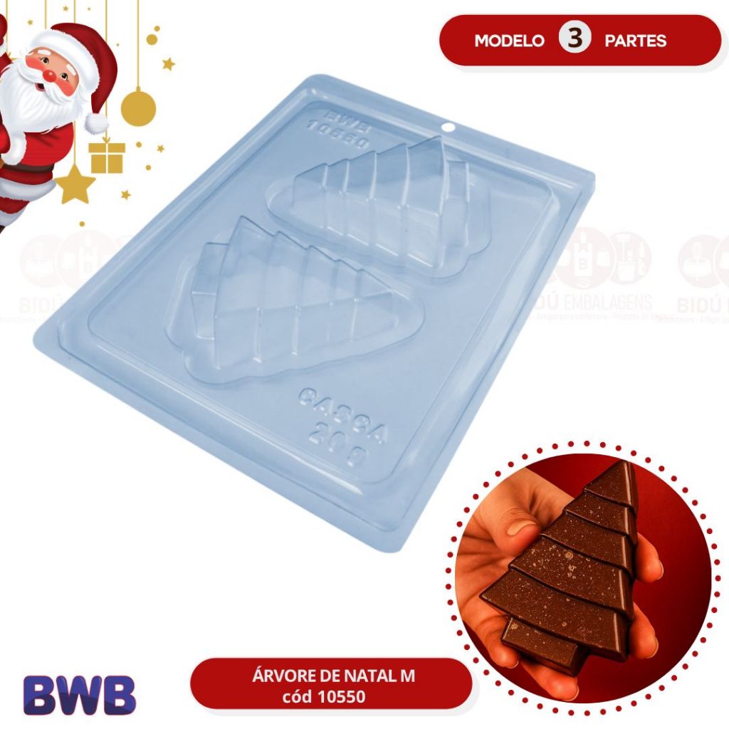 Forma BWB com Silicone (3 partes) Para Chocolate - Cód. 10550 Árvore de Natal M