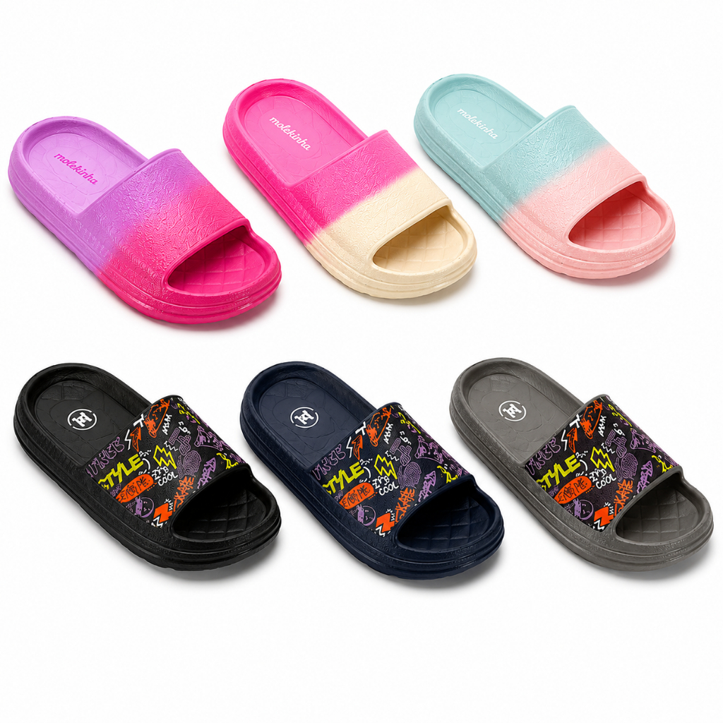 Chinelo Infantil Molekinho Molekinha Slide Nuvem EVA Menino Menina Confortável Multicolor